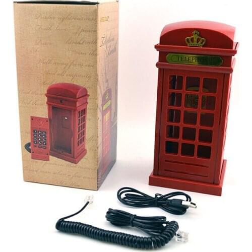 Vintage Corded Phone Telephone Booth USB Charging LED Night Lamp Touch Sensor Table Desk Landline, Adjustable Brightness
