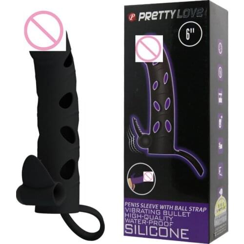 Waterproof Male penis sleeve with ball strap on condoms men extension bullet vibrator extender dildo sex toys for men