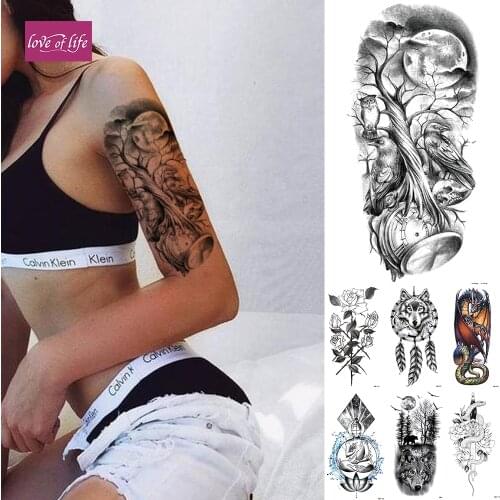 Waterproof Temporary Tattoo Sticker Tree Flowers Flash Tattoos Snake Dragon Body Art Arm Fake Tatoo Women Men