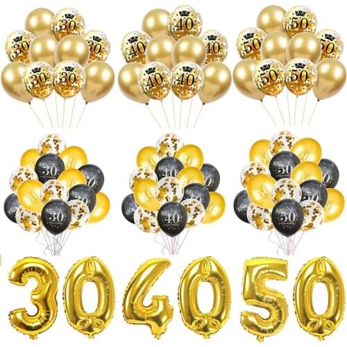 WEIGAO Gold Latex Air Balloons 30 40 50 Years Happy Birthday Party Decorations Adult Giant 40inch Number Digit Foil Ballon