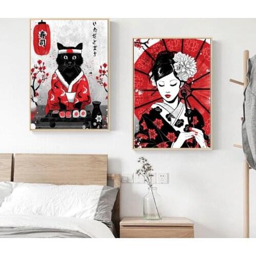 Japanese Samurai and Geisha Canvas Print Painting Wall Art Prints Living Room Office Gallery Home Decor Picture