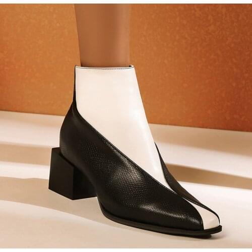 2020 Luxury Women 5cm Block High Heels Ankle Boots Winter Warm Fur Snake Print Chelsea Boots Western Cowboy Boot Big Size Shoes