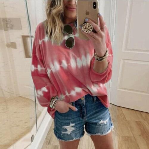 Women Long Sleeve Tie Dye Baggy Jumper Sweatshirts Casual T-Shirts Tops Pullover