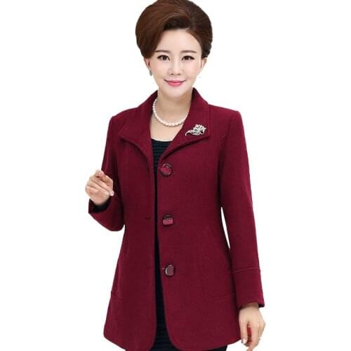 Womens mom spring and autumn woolen coat fashion loose medium long woolen coats ladies plus size winter Tops Female overcoat
