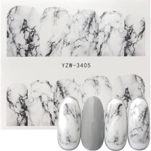 1 Sheet White Black Gradient Marble Nail Art Sticker Water Transfer Decal Watermark Slider Manicure Full Wrap Tool Decor