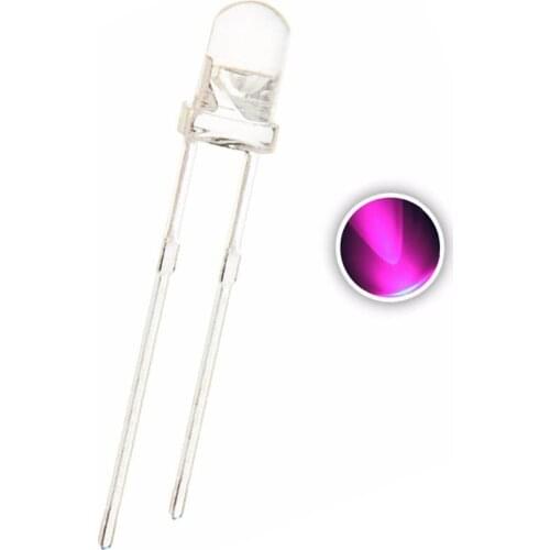 100pcs 3mm Pink LED Water Clear Round Head Ultra Bright F3 PINK DIP LED Lamp 3V 20mA Light Beads