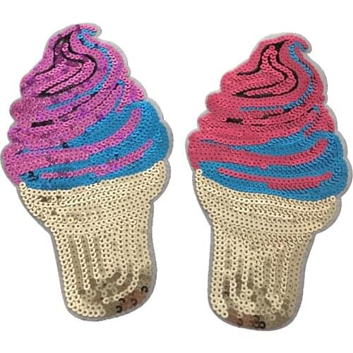 2 Pieces/lot New Ice Cream Sequined Iron on Patches for Clothes T-shirt 23 x 12 cm DIY Sewing Accessories Sequins Applique