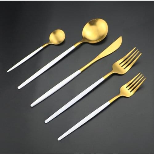 20Pcs/30Pcs White Gold Dinnerware Cutlery Set Knife Fork Teapoon Dinner Tableware Set Stainless Steel Kitchen Silverware Set