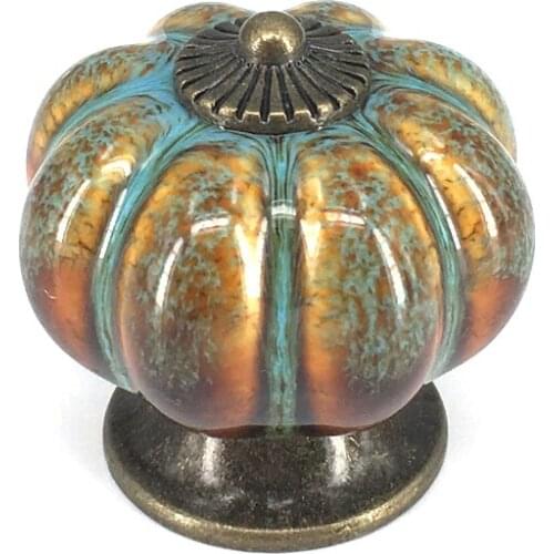 5pcs Ceramic Pumpkin Cabinet Knobs, 40 mm Kitchen Cupboard Bathroom Dresser Door Knobs Colorful Handles Pulls
