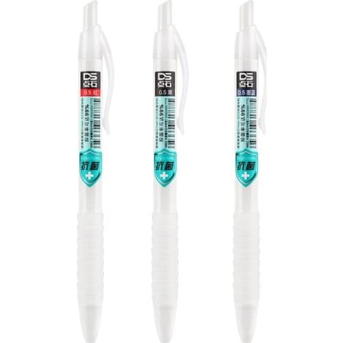 5-Pack Antibacterial Pen Retractable Gel Pens 0.5mm Black Dark Blue Red Large Capacity Ink Soft Rubber Handle Writing Stationery