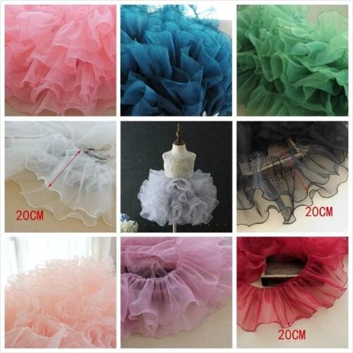 5Yds/Lot Organza Pleated Lace Trim Curtain Doll Skirt Childrens Clothes Fabric Accessories Single Layer Ruffles 15CM/20CM Wide