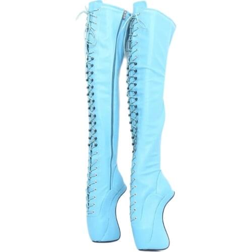 Over-The-Knee Ballet Boots 18CM Super High Hoof Heel Wedge Sole Zip Cross-tied Thigh Hi Long Boots Custom Made