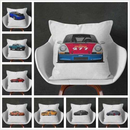 Classic Family Car Cartoon Pattern Soft Short Plush Cushion Cover Pillowcase Home Sofa Car Decoration Pillowcase45X45Cm