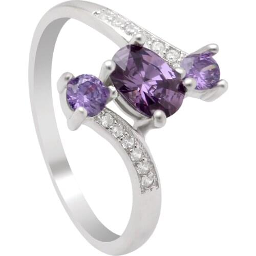 925 Sterling Silver Rings For Women Wedding Engagement Olive Zirconia Round Purple Green Finger Rings