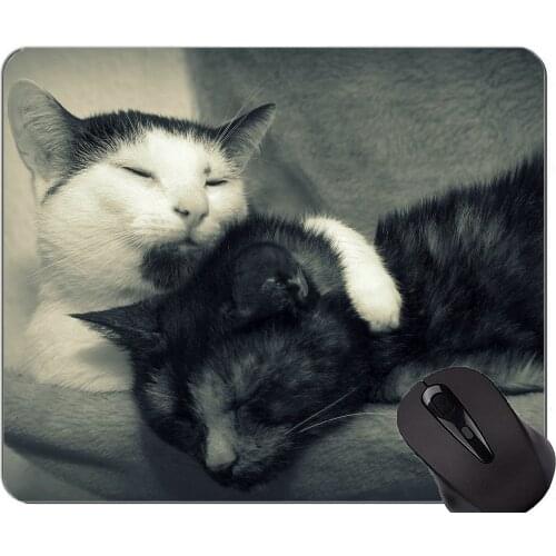 Mouse Pad with Stitched Edge,Sleeping cat black and white Non-Slip Rubber Base Mousepad