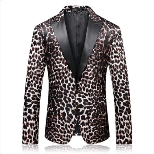 M-4xl 2021 New Plus Size Men Clothing Personality Leopard Design Men Suit Jackets Hairstylist Nightclub Dj Singer Blazers Coat