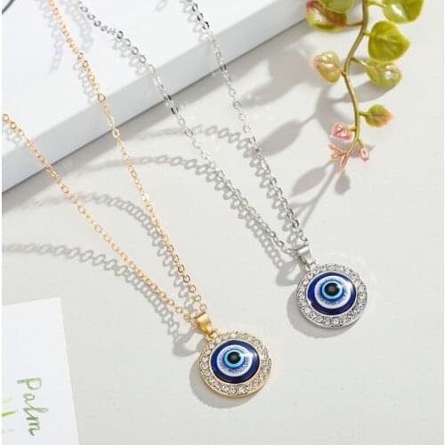 Trendy Demon Eye Necklace European and American Golden Chain Turkey Blue Eye Round Drop Shape Necklace for Women
