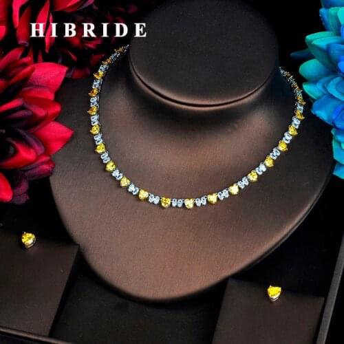 HIBRIDE Fashion Hear Shape Jewelry sets For Women Accessories Yellow CZ Stone Necklace Set Bridal Jewelry Gift Bijoux N-567