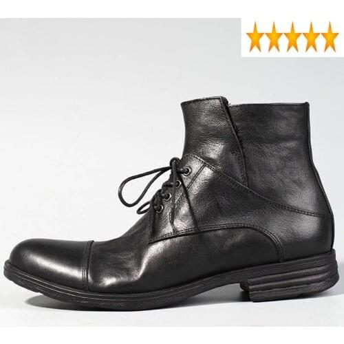 Real Leather Vintage Ankle 100% Shoes Casual Lace Up Zipper Work Safety Men Designer Black Motorcycle Cowboy Boots