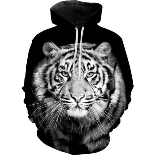 2021 New 3D Printed Hoodie Animal Hoodie Cool Tiger Hoodie Unisex Fashion Loose Black Hoodie