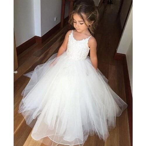 New Flower Girl Dresses Appliques Three Quarter O-neck First Communion Dresses Hot SaleVestidos Longo Custom Make
