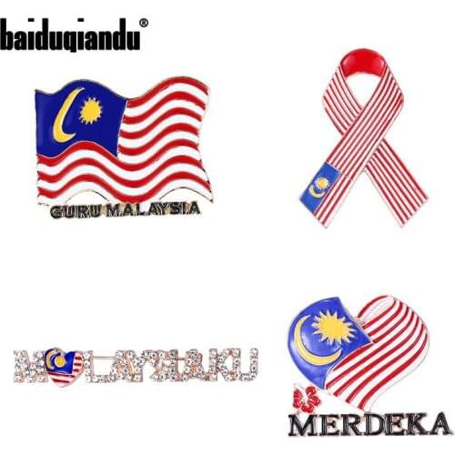 Baiduqiandu Brand New Arrival Enameled Malaysian National Flag and Peace Ribbon Brooch Pins Jewelry Accessories
