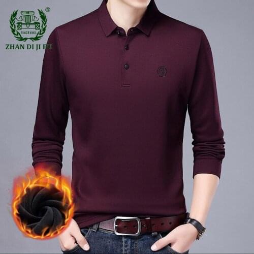 New Fashion Mens Long Sleeve Polo Shirt Business Casual Comfortable Clothing Tops Male Winter Fleece Thick Polo Shirt for Mens