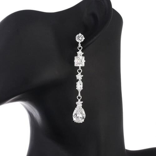 New Arrival Halo Pear Cut Cubic Zirconia CZ Crystal Bridal Bridesmaid Drop Earring E746