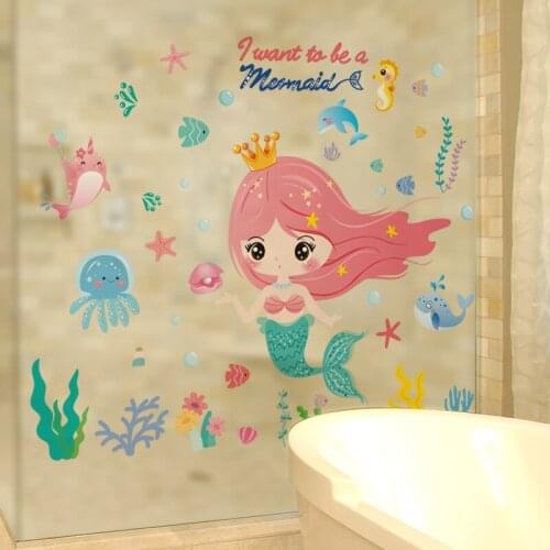 [SHIJUEHEZI] Underwater World Mermaid Wall Stickers PVC Material DIY Girl Wall Decals for Kids Room Baby Bedroom Decoration