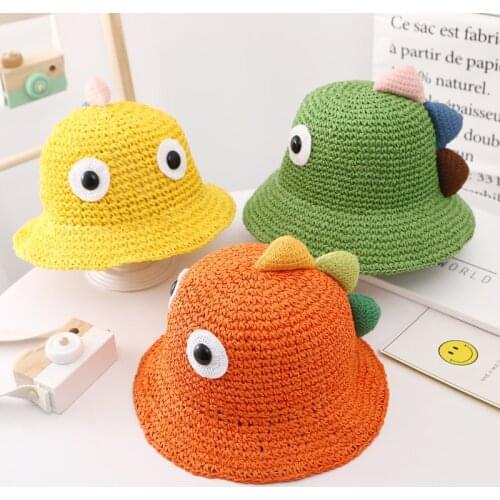 Baby hat summer cute personality dinosaur baby outdoor beach shade bucket hat childrens straw hat protection kid fisherman hat
