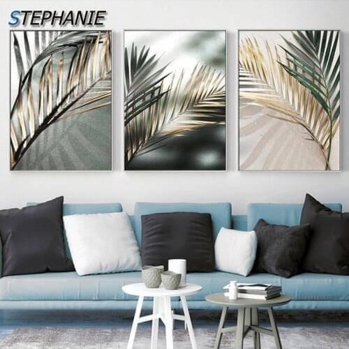 Nordic Dark Green Leaves Poster Print Modern Plant Decor Abstract Canvas Painting Ink Wall Art Pictures for Living Room Bedroom