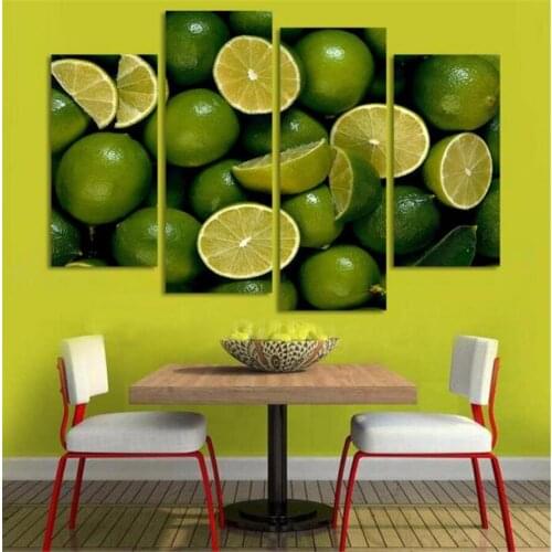 Modern Printed On Canvas 4 piece Lemon fruit painting wall hanging canvas wall art modern abstract decorative high quality