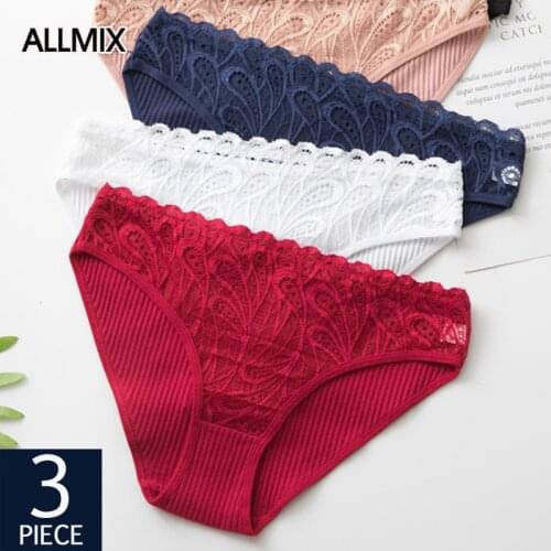 ALLMIX 3Pcs/lot Sexy Womens Cotton Panties Set Underwear Seamless Lace Briefs Low Waist Solid Woman Panty Comfort Lady Lingerie