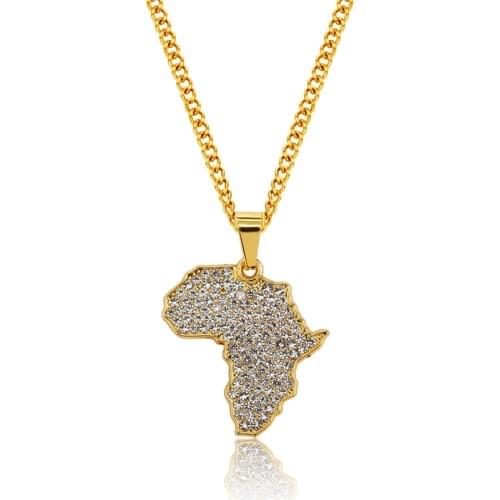 Unique Irregular Africa Map Shaped AAA Zirconia Pendant Necklaces Inlay Rhinestone Map Charm Necklaces For Women Men Jewelry