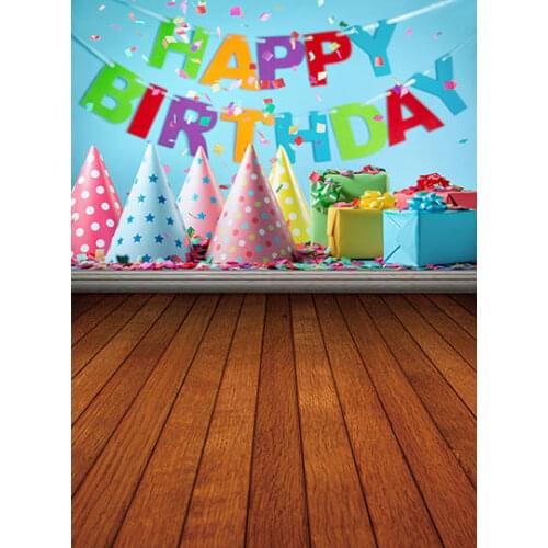 VinylBDS 5X7FT Children Background for Birthday Photography Happy Birthday Gift Photography Backdrops Wood Floor Backgrpunds