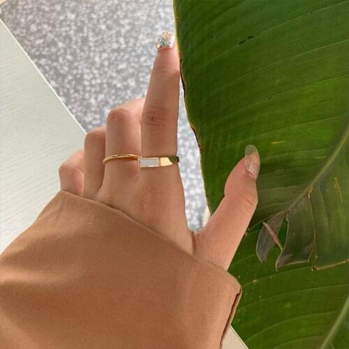 DZOT Womens Jewelry 2-Piece Set Retro Personalized Twisted Square Enamel Open Ring Set Ladies Temperament Party Travel Gift