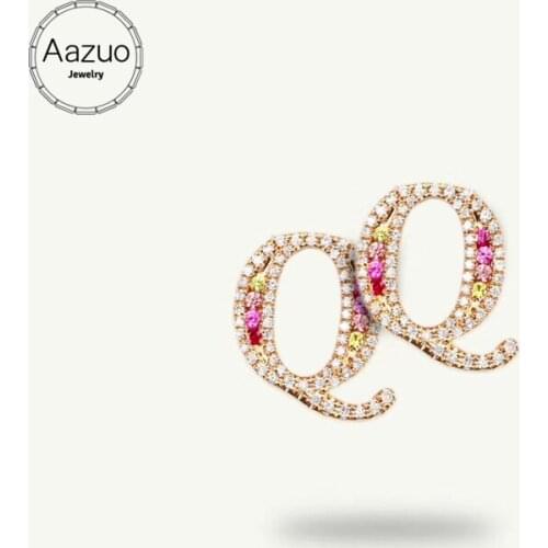 Aazuo 18K Jewelry Rose Gold Natural Coloured Gemstone Real Diamond Initial Lucky 26 Letters Stud Earring gifted for Women Trendy