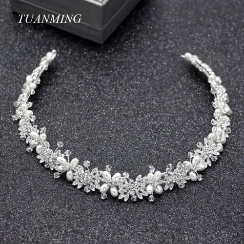 Crystal Pearl Hairbands Wedding Hair Accessories Luxury Handmade Headpiece Women Crowns Pageant Hair Vine Headband Women Jewelry