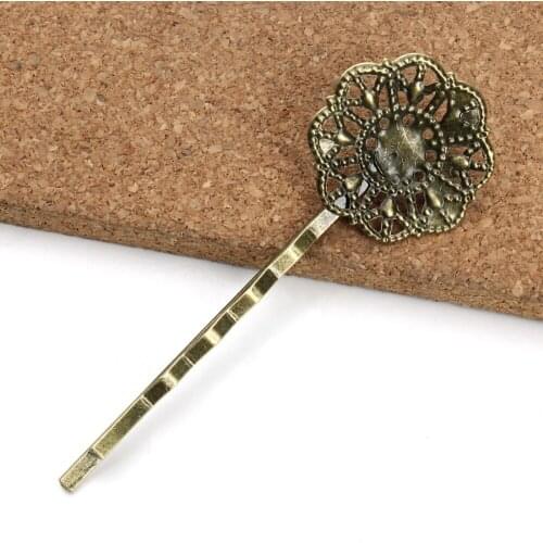 10pcs/lot 22mm Antique Bronze Flower Hairpin Punk Style Clip Base Word Folder Clips DIY Headwear Craft Findings Components
