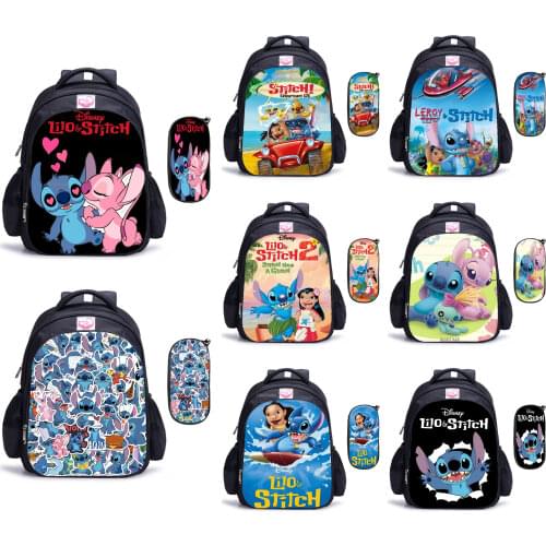16 Inch Stitch Backpack For Children School Bags Cartoon Lovely Book Backpack Daily School Backpacks 2pcs