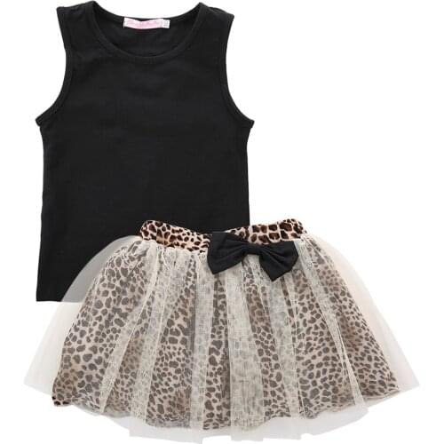 2018 Fashion Hot Kid Baby Girl Sleeveless Princess Cotton Round Collar Top+Lace Dress 2Pcs Suit Outfit set leopard Print