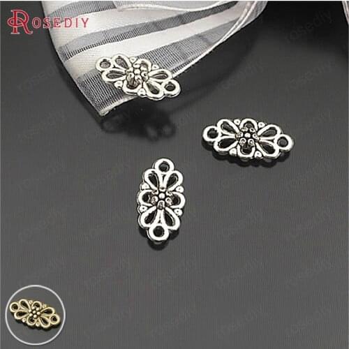 24292)50PCS 15x8MM Antique Style Zinc Alloy Flower Connect Charms Diy Jewelry Findings Accessories Wholesale