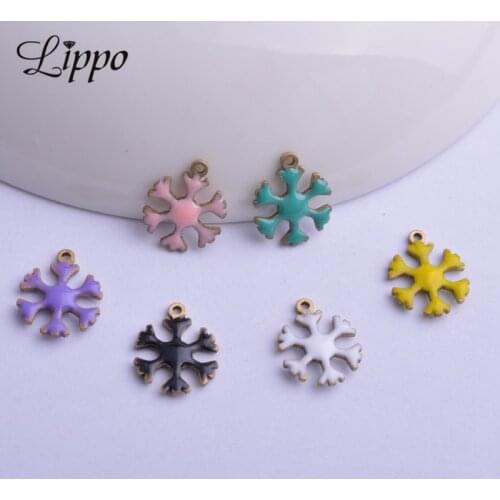 30pcs 9.5*12mm Double Faced Enamel Christmas snowflakes Charms Copper snowflake Pendant Diy Earring Necklack Jewelry Accessories