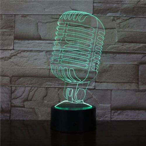 3D Visual Illusion Lamp Microphone Model LED Night luminaria Light 7 Color Night Lamp for Cafe Bar Decor Christmas Gift 3470