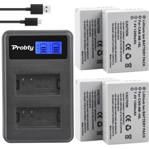 4Pcs NB-10L NB 10L NB10L Battery + USB LCD Dual Charger for Canon PowerShot G15 G16 G1X G3X SX40 SX40HS SX50 SX60 HS Camera