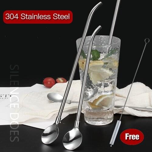 4pcs pack Reusable Stainless Steel Drinks Straws Spoon Metal Drinking 304 Sturdy Bent Straight Drinks Straw Replace Regular