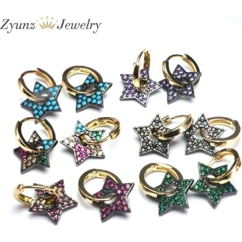5 Pairs, Star Drop-Earrings Multicolor Zircon Elegant Jewelry Brincos CZ Crystal Dangle Earrings New for Women Party Gift