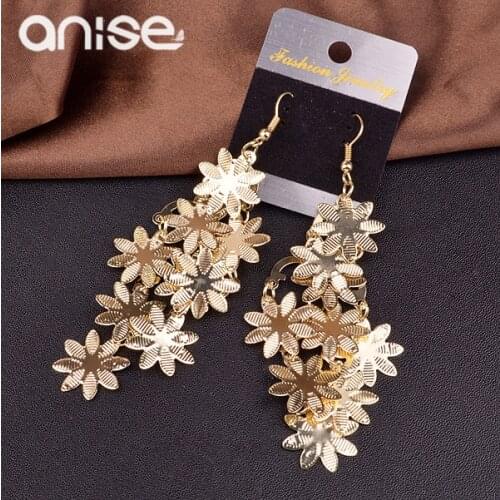Anise Gold Multilayer Snowflake Tassel Drop Earrings For Women Exaggerated Long Earrings Metal Flower Earring Statement Jewelry