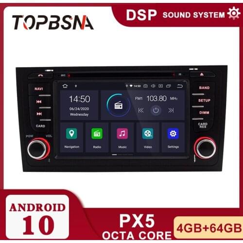 TOPBSNA 2 Din Auto Car Radio Player Android 10 For Audi/A6/S6/RS6 GPS Navigation Multimedia Stereo WIFI Octa Cores RAM 4G+64G FM