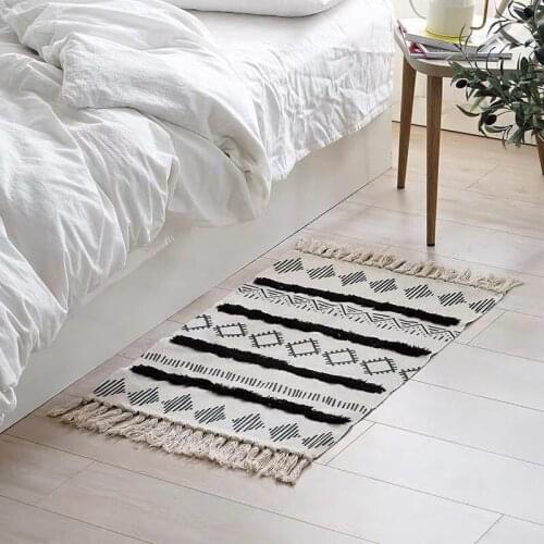 Bohemian Cotton Weave Welcome Door Mat Handmade Geometric Bathroom Carpet With Tassel Prayer Rugs